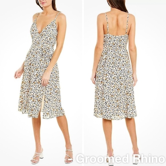 Wayf Dresses & Skirts - Wayf Leopard Print Rosie Slit Front Wrap Dress Size S